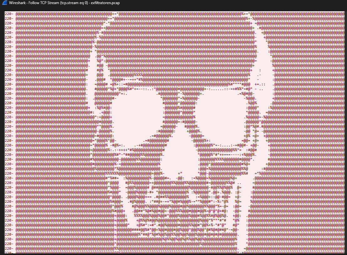 FTP TCP stream containing ASCII artwork