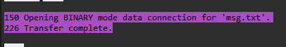 FTP response confirming transfer of msg.txt
