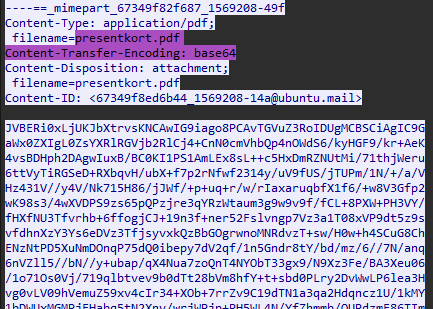 Base64-encoded PDF attachment in the email