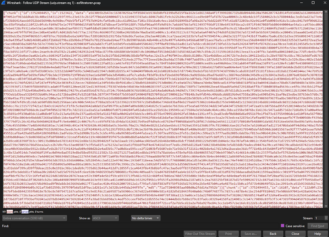 UDP stream containing indexed data chunks